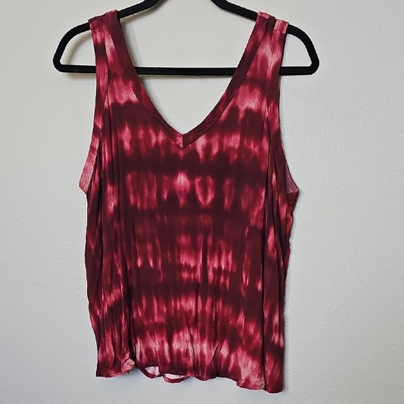 torrid Tops - Torrid Boho Plus Size Burgundy Wine Crinkle Gauze Tie-Dye Tank Top Size 1X